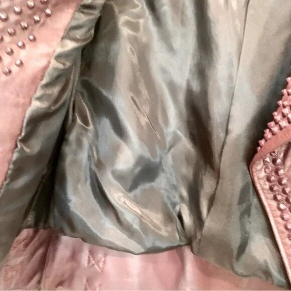 Nour Hammour Oxblood Red Erin Studded Real Leather Fitted Motorcycle Jacket - Picture 11 of 16